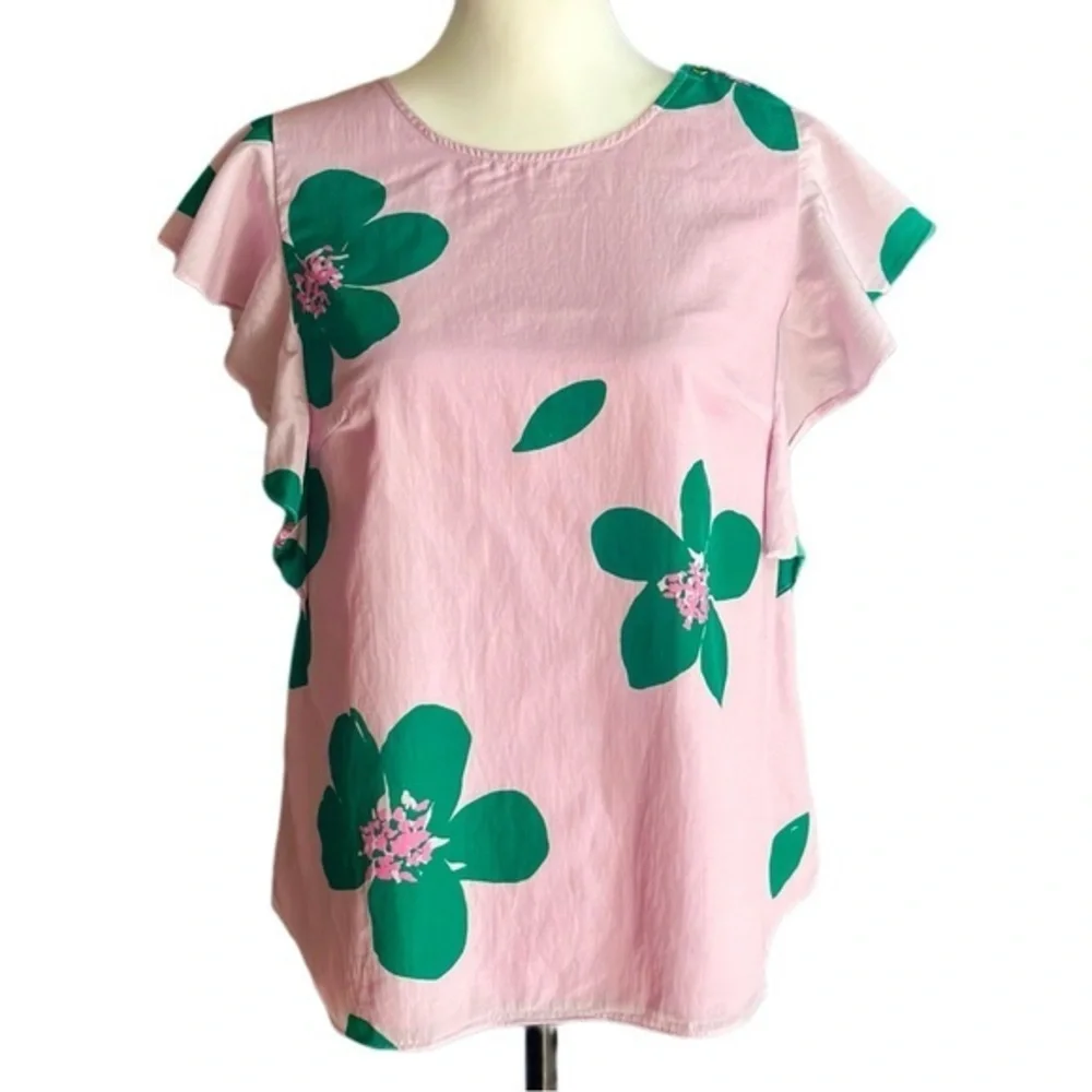 Kate Spade New York‎ Pink Grand Flora Ruffle Open Back Top Sz 10